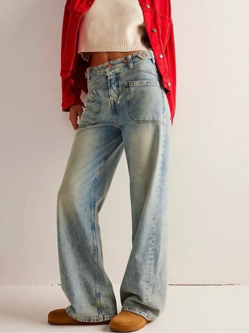 Free People We The Free Palmer Jeans La La Land Light Wash Cuffed Denim size 27